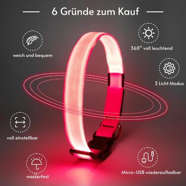 Світловідбиваючий нашийник для собак з LED-підсвіткою, USB, водонепроникний, регульований, для середніх та великих собак (зелений, рожевий)