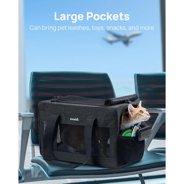 Транспортна сумка для котів Pecute Katzentasche: міцна переноска для домашніх тварин, легка, складана, для котів та маленьких собак, ідеальна для подорожей та до ветеринара, до 4 кг (44 x 23 x 30 см, темно-сірий)