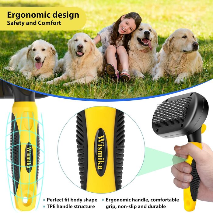 Бурштина для догляду за тваринами 2-в-1: щітка та гребінь для собак та котів, самоочисна, жовта