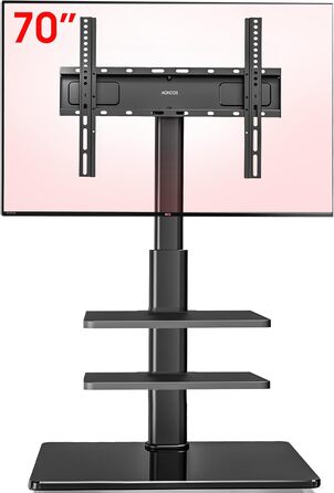 AOKCOS TV Stand for 32-70 inch Flat & Curved TVs - Adjustable Height, Swivel, Tilt, 3-Tier Shelves, VESA 400x400, up to 40kg (White/Black)