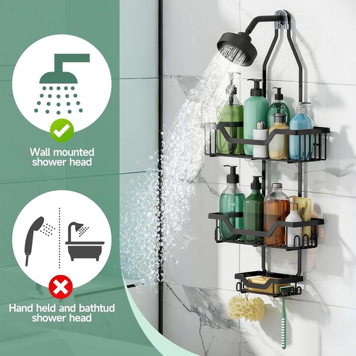Поличка для душу без свердління, чорна. Настінна поличка для душу з 3 кошиками для шампуню та гелю для душу (Стиль B)