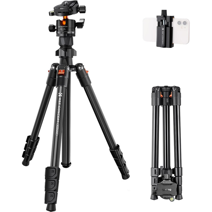 Штатив K&F Concept 200CM (78 дюймів) для камери: трипод з кульковою головкою 360°, моноподом, 1/4'' гніздом, для DSLR-камер (163CM, 10KG, алюміній)