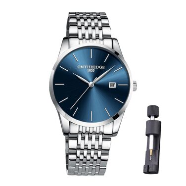 Чоловічий годинник на зап'ясті з нержавіючої сталі, водонепроникний, класичний, з великим циферблатом, мінімалістичний, аналоговий кварцовий годинник для чоловіків, блакитний (чоловічий годинник)