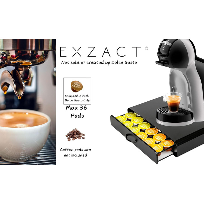 Тримач для капсул кави Exzact, сумісний з Dolce Gusto (32 капсули) – стійка для капсул кави Dolce Gusto, диспенсер/стійка/тримач капсул – 360° обертання та протиковзаюча поверхня (Dolce Gusto x 36)