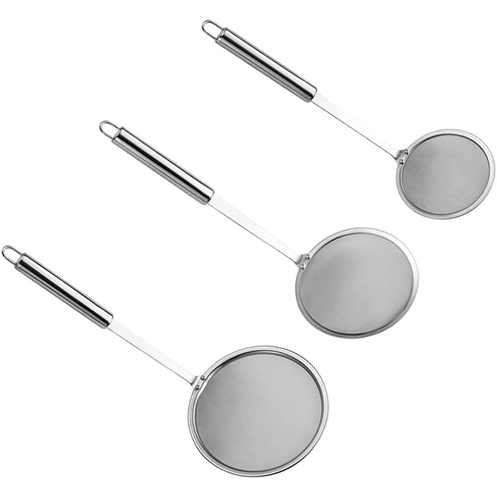 Набір з 3 шт. кельїв для зняття піни з нержавіючої сталі, високоякісні, фільтрувальні ложки, сито з дрібною сіткою, набір для кухні, 3 розміри, для зняття жиру та піни