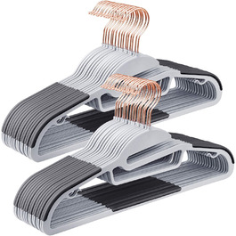 Набір вішалок SONGMICS 30 шт., для костюмів, з пластику, преміум-якість, антиковзаюче покриття, економія місця, 0,5 см товщина, гачок рожевого золота, поворот на 360°, ширина 41,5 см, світло-сірий + темно-сірий