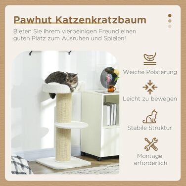PawHut Cat Tree Small 91 cm Cat Tree with Cat Bed, Cat Scratching Post Activity Tree Scratching Post with Platform for Cats up to 5 kg Sisal Lambswool (Cream White)