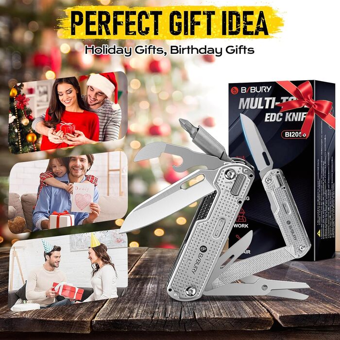Мультитул BIBURY: тактичний ніж для виживання, EDC, подарунок для чоловіків, мультиінструмент для туризму та повсякденного використання