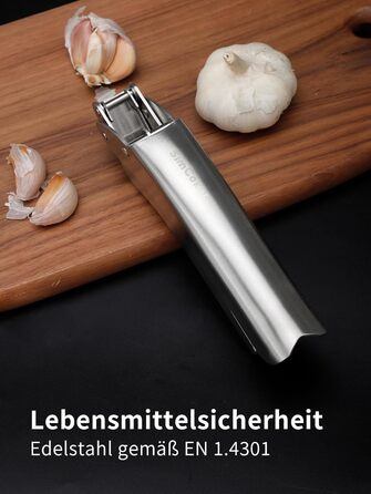 Преміум-прес для часнику з нержавіючої сталі EN 1.4301 – не потребує очищення, придатний для миття в посудомийній машині, інтегрований дизайн, легко чистити, 5 років гарантії