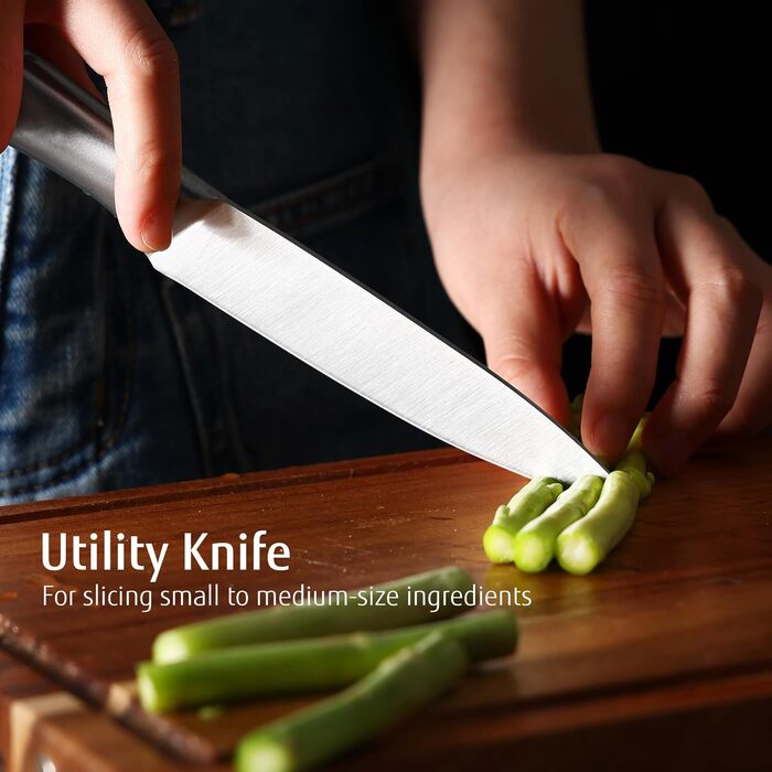 Набір кухонних ножів Hecef (3 шт) з нержавіючої сталі, сріблястого кольору, з порожнистим руків'ям, з захисними піхвами