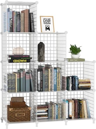AWTATOS Regal 12 Regal Wire Cube Stackable Shelf Cube DIY Metal Grid Shelf Cube Bookshelf Cube Shelf With Doors For Living Room, Bedroom, Bathroom USCIH12BE (Medium, White)