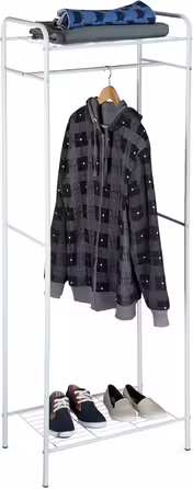 Relaxdays Clothes Rack with Shelf SANDRA, Metal, Coat Rack, with Clothes Rail, Shoe Storage also for Boots, HBT: 166 x 60.5 x 38 cm, honey-brown, (White)