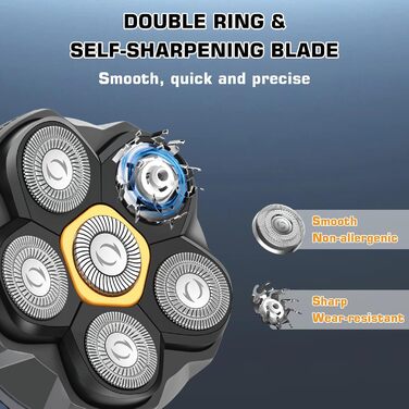 Електричний гострою машинка для гоління голови чоловіча Glatzen Rasierer з 6 рухомими лезами, Skull Shaver, миється