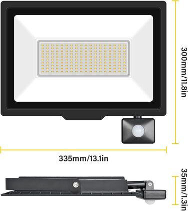 20000LM LED Floodlight Outdoor with Motion Sensor LED Spotlight 6000K Cold White IP66 Waterproof LED Outdoor Floodlight, Floodlight for Garage, Hallway, Garden, Courtyards, Hotel, Sports Field (3500k Warm White, 150W)
