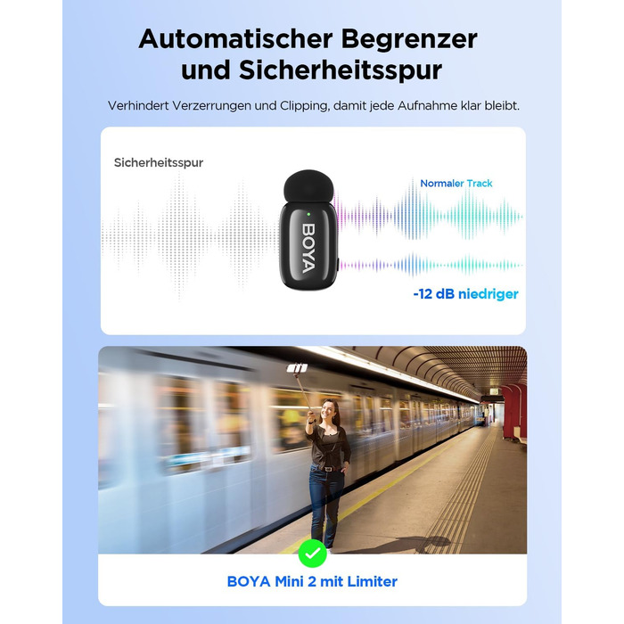 BOYA Mini 2: Бездротовий петличний мікрофон USB-C для iPhone/Android (48kHz/24Bit)