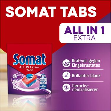 Таблетки для посудомийних машин Somat All in 1 Extra, для блискучого очищення (92 шт)
