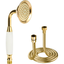 Delnet Classic High-Pressure Showerhead, Chrome, Traditional Telephone Style, Handheld Showerhead and 1.5m Hose (Vintage, Gold)