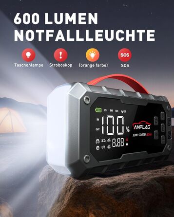 Портативний акумулятор Starthilfe ANFLAG 7000A 26800mAh з компресором 160PSI для автомобілів, підтримка бензинових та дизельних двигунів (14.0L), PD65W, LED-ліхтар