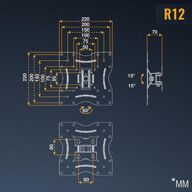 Кріплення для телевізора RICOO S5244: поворотне та нахильне, для телевізорів 32-55 дюймів, чорний, VESA 400x400, до 50 кг