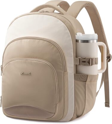 LOVEVOOK Рюкзак для жінок, 15.6 дюймів, водонепроникний, для школи/університету, елегантний, для роботи/подорожей, Khaki-beige