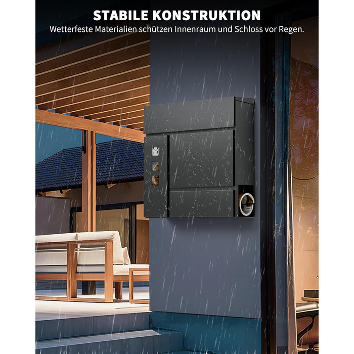 Поштовий ящик антрацит з гравіюванням, персоналізований, 2-в-1, нержавіюча сталь, з табличкою для імені та номера будинку, газетний відсік, подвійний (L)