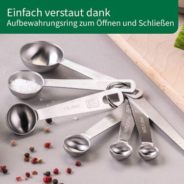 Набір мірних ложок Fackelmann Premium з нержавіючої сталі, 7 шт., гравійовані розміри, для спецій та рідин, придатні для миття в посудомийній машині