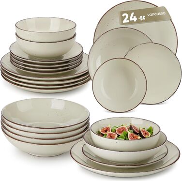 Набір керамічного посуду Vancasso NAVIA (24 частини) для 4 осіб, бежевий, набір посуду з тарілок, салатників та мисок