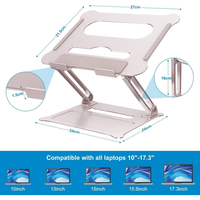 DUCHY Adjustable Laptop Stand - Ergonomic Laptop Riser for MacBook, Tablets & Laptops (10-17 inch) - Rose Gold