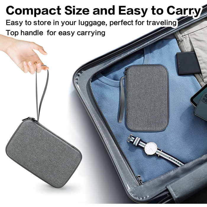 Органайзер для кабелів Teskyer, водонепроникний, жорсткий корпус, велика місткість, сірий (14 x 22 x 6,5 см)