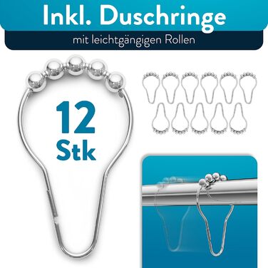 Висувна штанга для душу Benkstein® без свердління, 125-230 см - нержавіюча сталь, 12 кілець, телескопічна, стабільна, без свердління