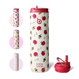 Пляшка для води BOTTLE BOTTLE 750 мл з соломинкою, кришкою та ручкою - не протікає, без BPA, подвійні стінки, ідеальна для спорту, подорожей та фітнесу