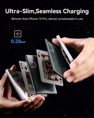 Power Bank Kuulaa Ultra Slim Magsafe, 5000mAh, Бездротова зарядка, Type-C, 20W, для iPhone 15/14/13/12, Space Gray