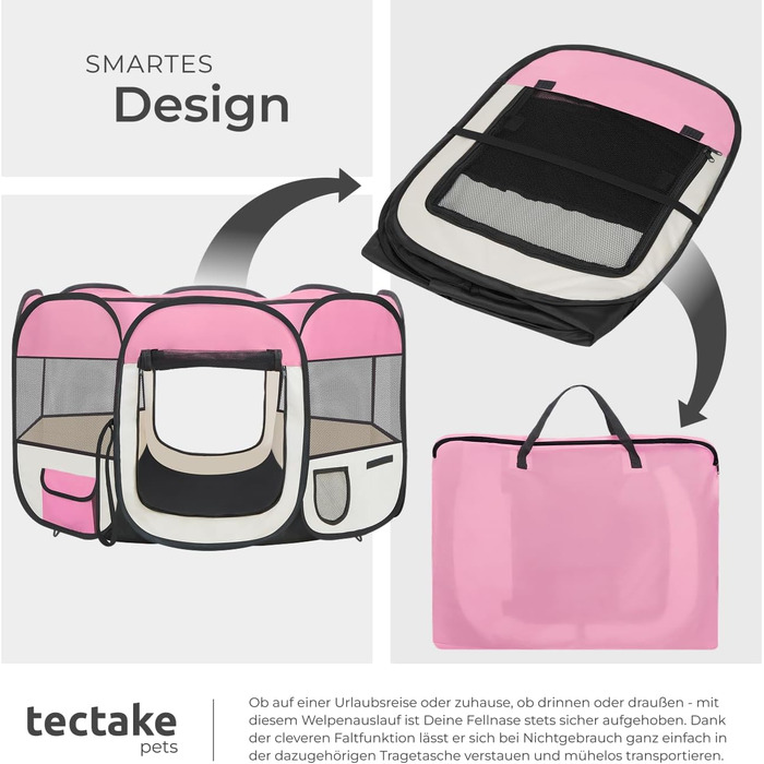 Тектейк® вольєр для цуценят, вольєр для тварин, вигульне місце для собак, котів, кроликів, вигул, вольєр для дому або кемпінгу - загородження для собак, ґрати для собак, вольєр для вигулу, вольєр для дрібних тварин - рожевий