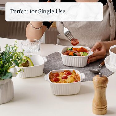 Набір форм для запікання NUTRIUPS 400мл (4 шт.) з кераміки, 14.5 x 11.5 x 5.5 см, квадратні, з ручками, для духовки та мікрохвильовки (білі)