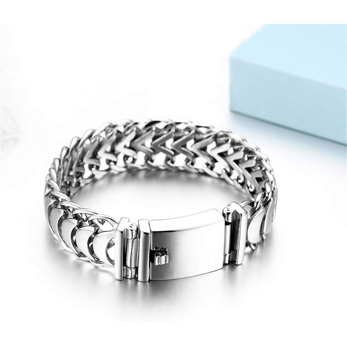 Чоловічий браслет-ланцюг у готичному стилі JewelryWe для байкерів з нержавіючої сталі, сріблястий колір