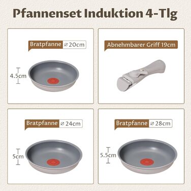 Набір сковорідок Induktion 4 шт. з термоіндикатором, антипригарне покриття, сумісний з усіма плитами, для кухні та кемпінгу