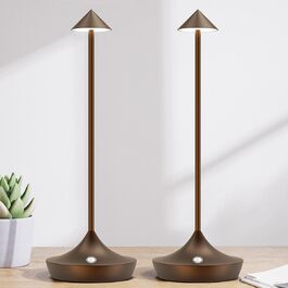 Набір з 2-х бездротових LED настільних ламп Hapfish з акумулятором, диммер, алюміній, водонепроникні, для дому, тераси, ресторану (Коричневий)