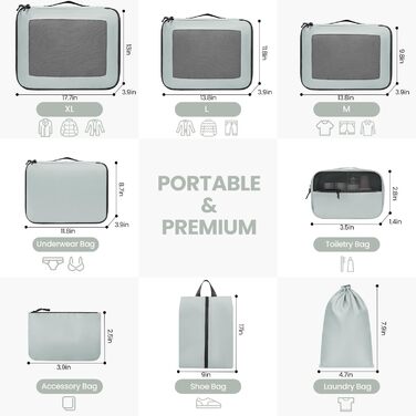 Органайзери для валізи Prezon, набір 8 шт, легкі, для подорожей (м'ятний)