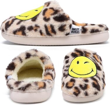Сліпони Smileyworld® для дому: жіночі та чоловічі, з піною Memory Foam, теплі, плюшеві, зимові, рожеві, білі (Leopard, 42/43 EU)