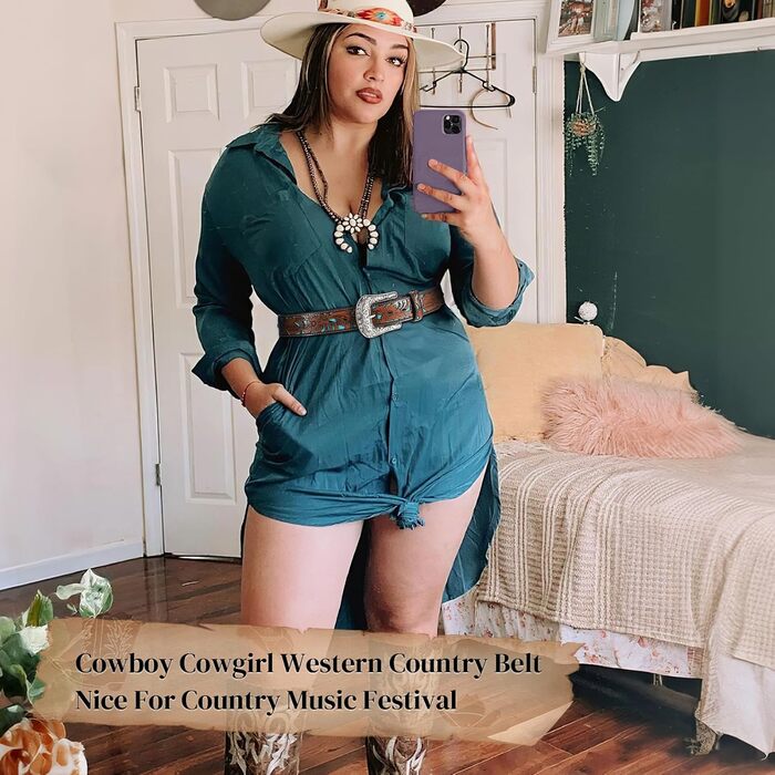 Жіночий шкіряний ремінь XZQTIVE Vintage у стилі вестерн з гравіюванням для джинсів, штанів, суконь. Колір: темно-коричневий, синій (бірюзовий діамант). Довжина: 100 см, підходить для об'єму талії 68-80 см