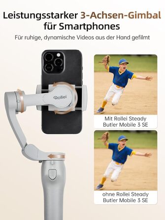 Rollei Steady Butler Mobil 3 SE: Gimbal для смартфонів з 3-осьовою стабілізацією, 280г, керування через додаток, сумісний з iPhone та Android