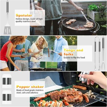 Набір грилю преміум-класу Morole: 75 предметів з нержавіючої сталі (лопатка, щипці, щітка) для кемпінгу та грилю