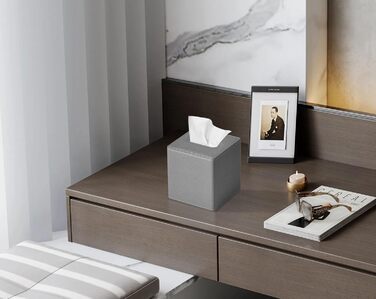 Скляниця для серветок квадратна, PU-шкіра, сучасний органайзер для рушників, підходить для ванної кімнати, спальні, вітальні або офісу (сірий льон)