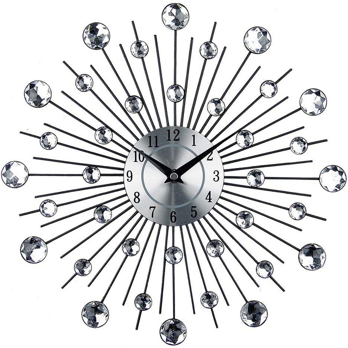 Silver Glitter Wall Clock, Large Kitchen Clock, Modern Designer Quartz Wall Clock, Analog Wall Clock (Silver)