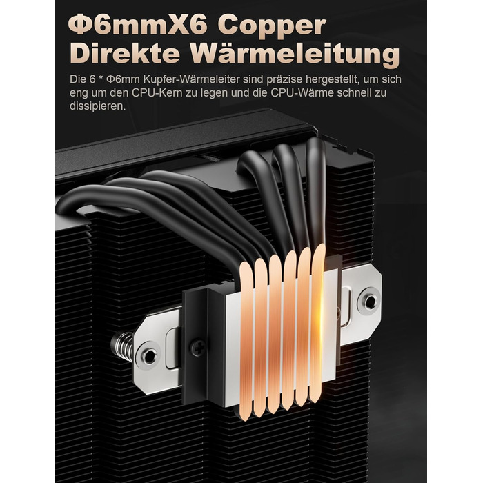 upHere Охолоджувач CPU H85KC6 (чорний): Низькопрофільний кулер з ARGB підсвічуванням для AMD AM4/AM5 та Intel 1700, 85мм висота, 6 heatpipes, 180W TDP