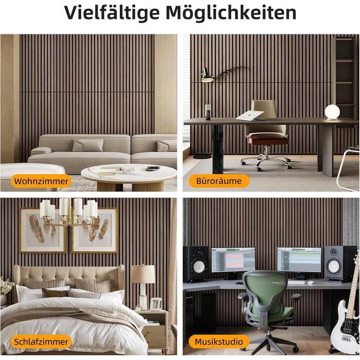 Акустичні стінні панелі JAMELO з шпона горіха, самоклейні 3D панелі для стін та стелі, 10 шт (30x15x1.2 см), колір темний горіх