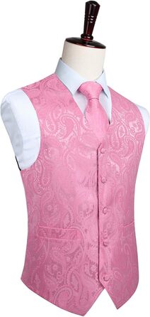 Жаккардова жилетка для костюма чоловіча Enlision на весілля з краваткою та нагрудником. Квітковий візерунок Paisley, рожева, XL