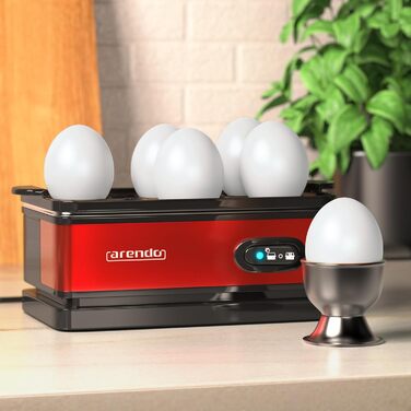 Електричний яйцеварка Arendo з нержавіючої сталі з підігрівом, регулюванням ступеня готовності та індикатором, червоний