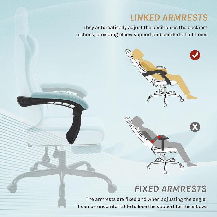 WOLTU Gaming Chair with Massage Function, Computer Chair with Pocket Spring Cushion, Ergonomic Gamer Recliner, Swivel Chair with Headrest, Lumbar Pillow, Footrest, Mesh Fabric, White+Blue, GS15bws White+blue Mesh Fabric