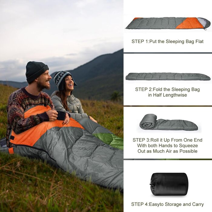 Yarmiene 3-4 Season Sleeping Bag - Adult & Kids Outdoor Sleeping Bag, Rectangular, Warm & Portable for Camping & Hiking (Gray & Orange)